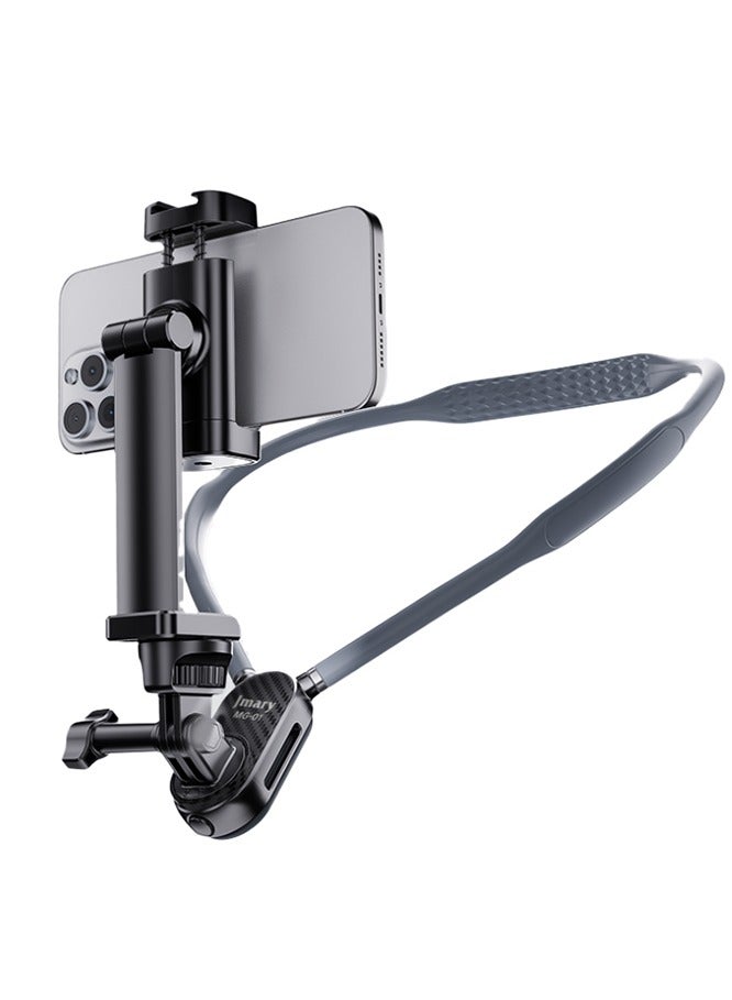 جيه ماري حامل هاتف 2 في 1 بدون استخدام اليدين MG-01 مع دوران 360 درجة وارتفاع قابل للتعديل، حامل عالمي للهواتف المحمولة وكاميرات الحركة، مصنوع من السيليكون المريح + الكمبيوتر الشخصي، خفيف الوزن ومتين - Image 1