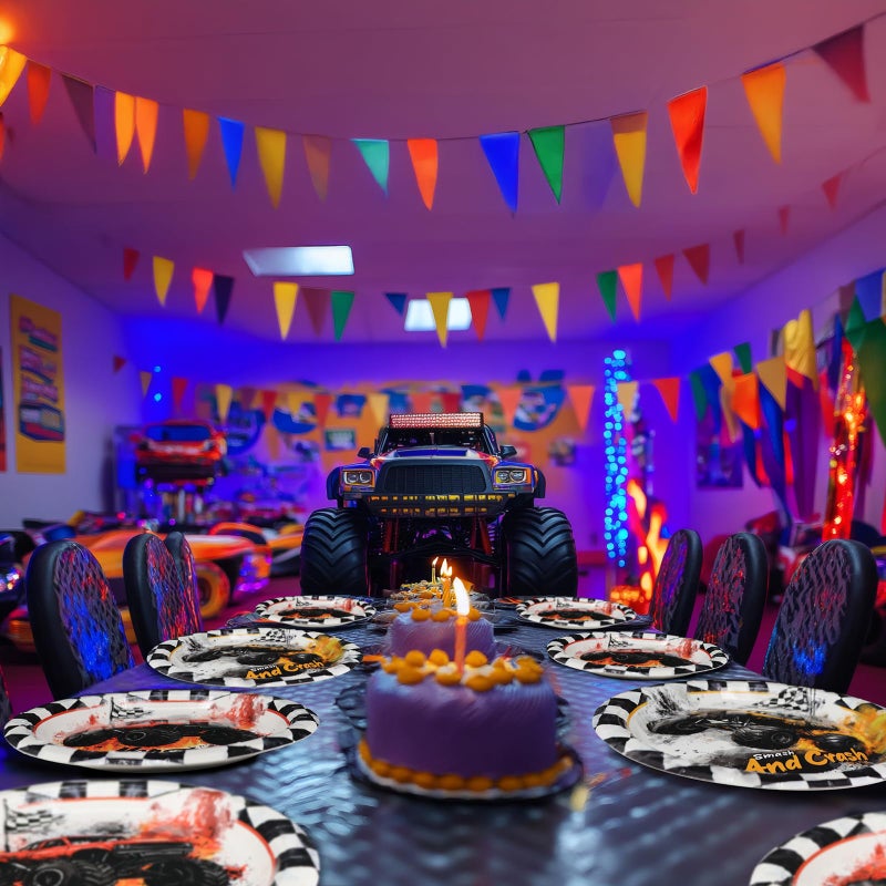 BonBeeDesign Monster Truck Party Decorations - Monster Truck Party Plates and Napkins for Kids Birthday Party, Serves 40 Guests - Image 4