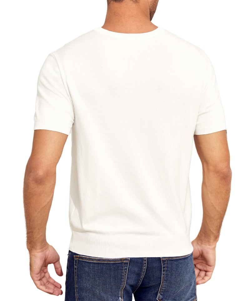 Coutgo Mens Short Sleeve Knit T-Shirts Crew Neck Slim Fit Stretch Pullover Sweater Casual Solid Basic Knitwear White - Image 4