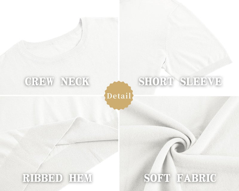 Coutgo Mens Short Sleeve Knit T-Shirts Crew Neck Slim Fit Stretch Pullover Sweater Casual Solid Basic Knitwear White - Image 5