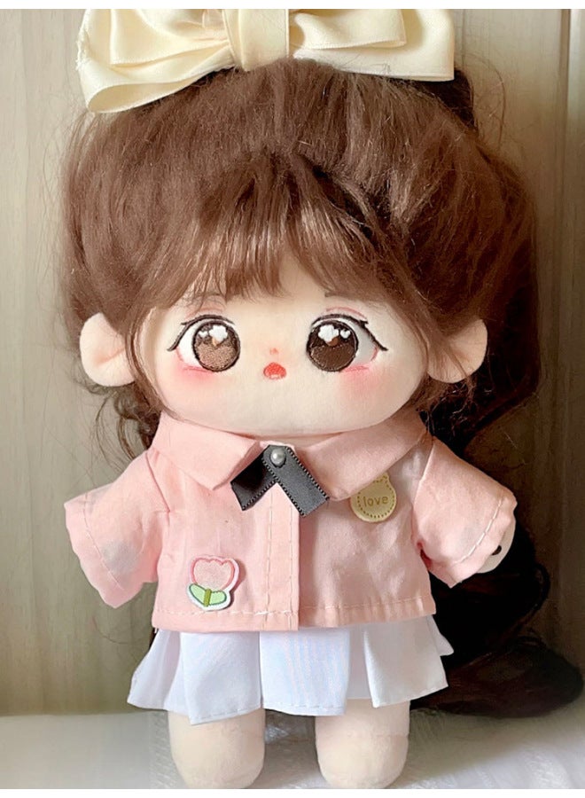15/20cm Doll Clothes Thai School Uniform 20cm Cotton Doll Clothes JK Uniform Skirt Suit Cheap Shirt-Specifications:15cm Shirt + Skirt (without Doll-Color:Pink Shirt + White Pleated Skirt  - Image 1