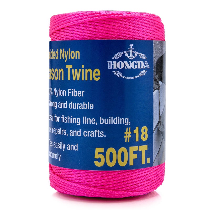 HONGDA Nylon Twine 500 Feet 18 Braided Nylon Mason line String Perfect for Masonry Jobs and for The Layout of General Construction Gardening DIY Project Fluorescent Pink
