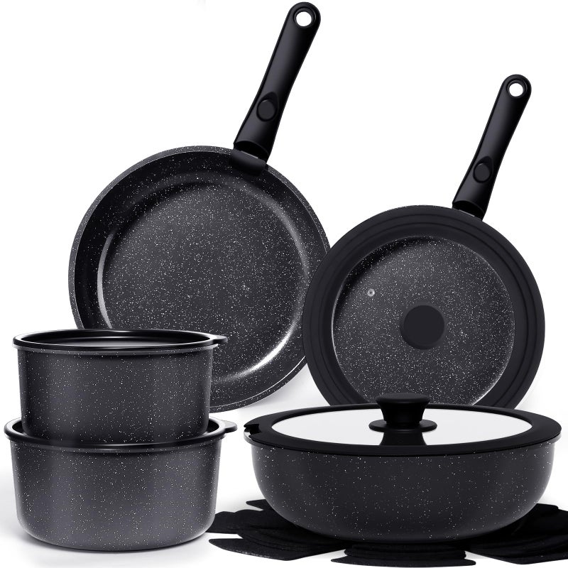 GiPP Ceramic Pots and Pans Set Non Stick, Nonstick Detachable Handle Cookware Sets, Healthy Non Toxic PFAS PFOA & PTFE Free, Dishwasher ï¼†Oven Safe, Induction Kitchen Pot and Pan, 15 Piece Grey - Image 1