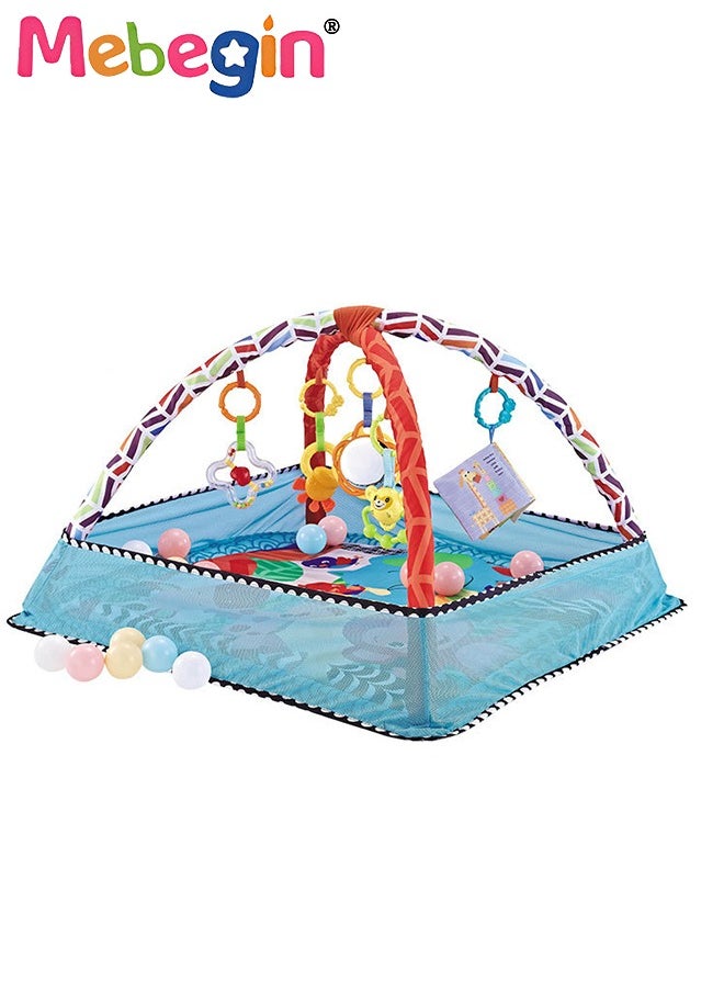 MEBEGIN - Foldable Baby Play Mat, Baby Activity Gym Mat with 5 Hanging Toys and 18 Ocean Balls, Soft Baby Mats for Floor Play, Non-slip Tummy Time Mat for Infants, Easy Set Up and Storage, Enhancing Sensory Awareness, 70*50*45cm - Image 1