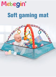 MEBEGIN Foldable Baby Play Mat, Baby Activity Gym Mat with 5 Hanging Toys and 18 Ocean Balls, Soft Baby Mats for Floor Play, Non-slip Tummy Time Mat for Infants, Easy Set Up and Storage, Enhancing Sensory Awareness, 70*50*45cm  - Image 1