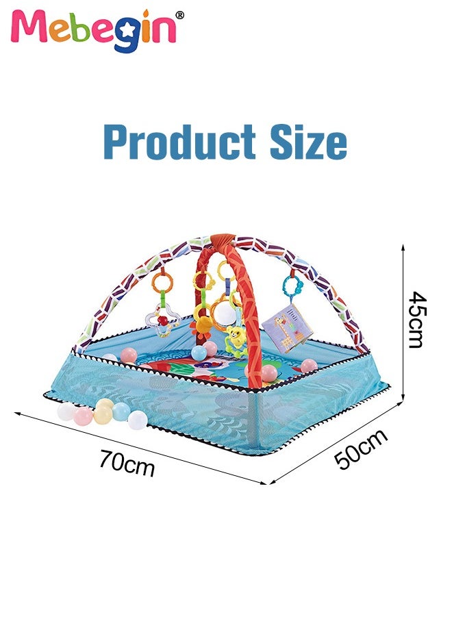 MEBEGIN - Foldable Baby Play Mat, Baby Activity Gym Mat with 5 Hanging Toys and 18 Ocean Balls, Soft Baby Mats for Floor Play, Non-slip Tummy Time Mat for Infants, Easy Set Up and Storage, Enhancing Sensory Awareness, 70*50*45cm - Image 1