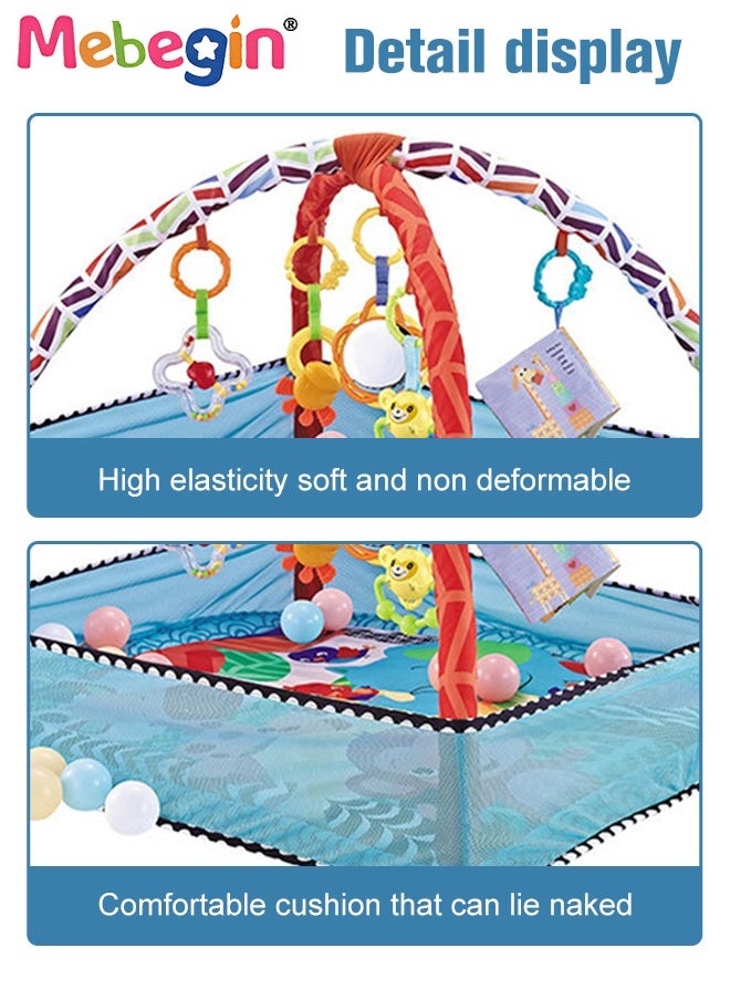 MEBEGIN - Foldable Baby Play Mat, Baby Activity Gym Mat with 5 Hanging Toys and 18 Ocean Balls, Soft Baby Mats for Floor Play, Non-slip Tummy Time Mat for Infants, Easy Set Up and Storage, Enhancing Sensory Awareness, 70*50*45cm - Image 1