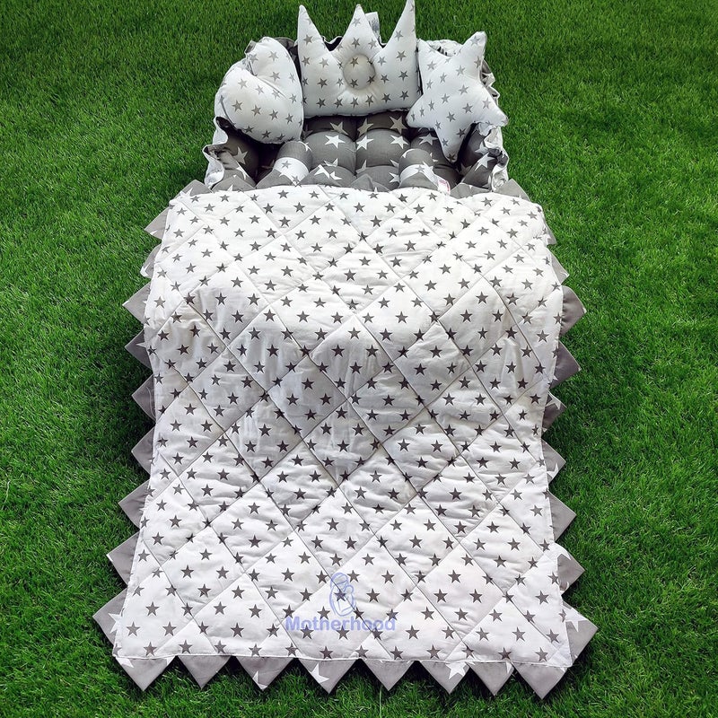 MOTHERHOOD MOTHERHOOD Rectangle Baby Tub Bed with 5 pc Baby Pillow and 1 Large Baby Blanket Luxury UltraSoft Comfortable Baby Mattress Bed Sleeper Bedding Set coSleeper for Newborn to Toddlers Z Gray - Image 1