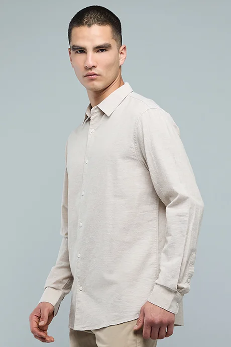 أر أند بي Textured Shirt with Classic Collar and Long Sleeves