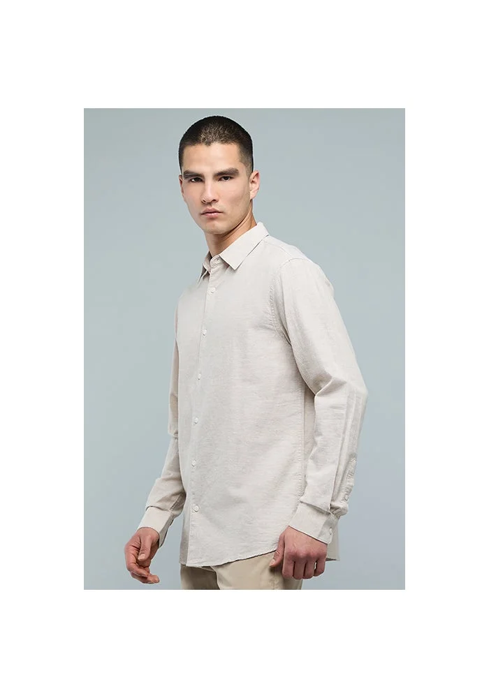 أر أند بي Textured Shirt with Classic Collar and Long Sleeves