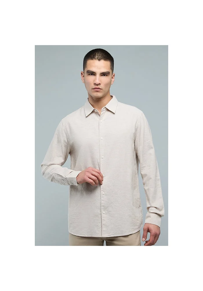 أر أند بي Textured Shirt with Classic Collar and Long Sleeves