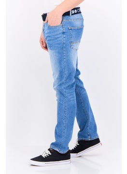 CROSSHATCH Men Regular Fit Belted Washed Denim Jean, Blue  - Image 2