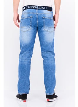 CROSSHATCH Men Regular Fit Belted Washed Denim Jean, Blue  - Image 3