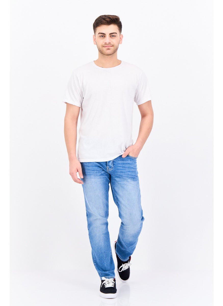CROSSHATCH Men Regular Fit Belted Washed Denim Jean, Blue  - Image 4