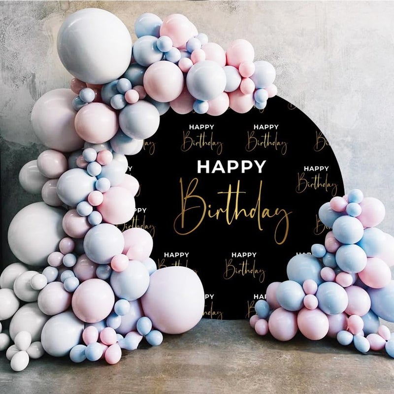 Laeacco 72x72ft Happy Birthday Round Backdrop Black Gold Letters Print Circle Backdrop Cover Luxury Birthday Photography Background for Man Woman Birthday Party Cake Table Decor Portrait Booth Props - Image 3