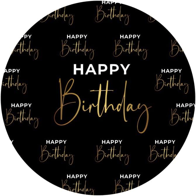 Laeacco 72x72ft Happy Birthday Round Backdrop Black Gold Letters Print Circle Backdrop Cover Luxury Birthday Photography Background for Man Woman Birthday Party Cake Table Decor Portrait Booth Props - Image 5