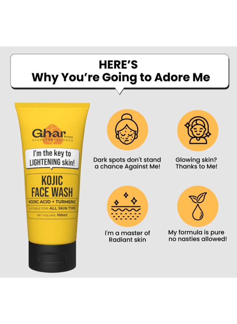 Ghar Soaps Kojic Acid & Turmeric Face Wash Kojic Acid 2% face wash with Niacinamide | For Pigmentation, Sun Damage Suitable for All Skin Types I For Men & Women | 100ml - Image 2