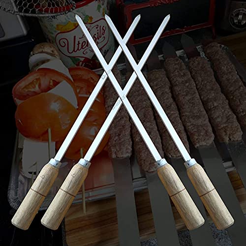 BnoSpace Stainless Steel Flat Kabab Sticks | Barbeque Skewers | BBQ Skewers Set | BBQ Sticks Patti, Metal Grilling Skewer | Wooden Handle for Making Kabob (Kebab Stick 17 inch) - Image 4