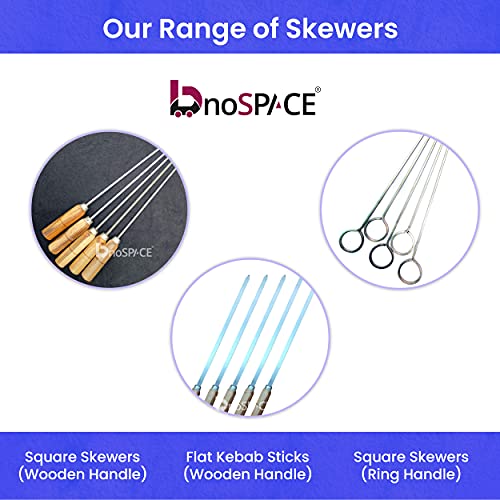 BnoSpace Stainless Steel Flat Kabab Sticks | Barbeque Skewers | BBQ Skewers Set | BBQ Sticks Patti, Metal Grilling Skewer | Wooden Handle for Making Kabob (Kebab Stick 17 inch) - Image 5