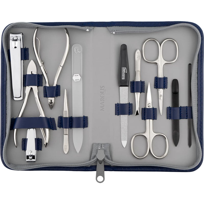 marQus Manicure Set Women and Men – 12-Piece Professional Grooming Kit with Premium Tools, Genuine Leather Case, and exclusive Glass Nail File for Hand & Foot Care, German Quality - Image 1