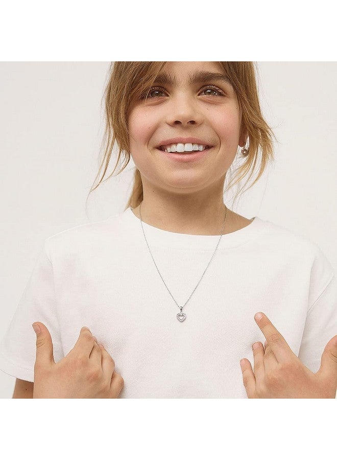 In Season Jewelry 925 Sterling Silver Pink Cubic Zirconia Small Open Heart Pendant Necklace for Girls - Lovely CZ Heart Chain Necklaces for Children & Preteen - Elegant & Cute Jewelry for Little Girl's Daily Accessory - Image 2