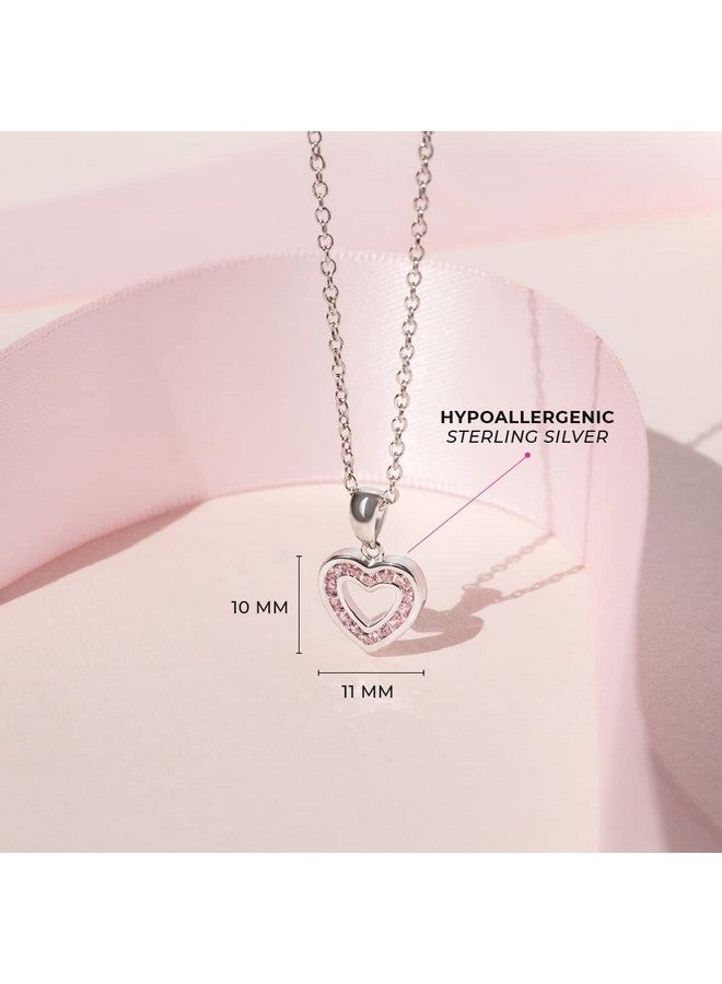 In Season Jewelry 925 Sterling Silver Pink Cubic Zirconia Small Open Heart Pendant Necklace for Girls - Lovely CZ Heart Chain Necklaces for Children & Preteen - Elegant & Cute Jewelry for Little Girl's Daily Accessory - Image 4