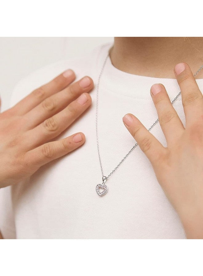 In Season Jewelry 925 Sterling Silver Pink Cubic Zirconia Small Open Heart Pendant Necklace for Girls - Lovely CZ Heart Chain Necklaces for Children & Preteen - Elegant & Cute Jewelry for Little Girl's Daily Accessory - Image 3