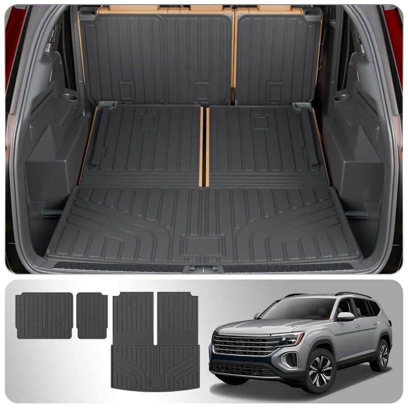 Thinzyou Cargo Mat Compatible with 20182024 2025 Volkswagen Atlas NOT for Cross Sport Trunk Mat Trunk Liner Cargo Liner Kick Mat 2023 VW Atlas Accessories 2nd3rd Row Backrest MatsTrunk Mat