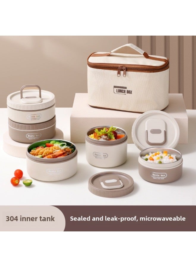Food Grade 304 Stainless Steel Insulated Lunch Box Portable Microwave Safe Meal Box Freshness Preserver Soup Bowl Cute Style-Specifications:creamy-white-Large  - Image 2