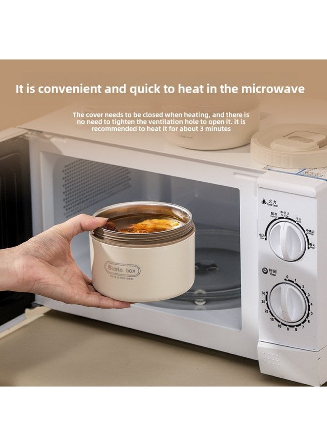 Food Grade 304 Stainless Steel Insulated Lunch Box Portable Microwave Safe Meal Box Freshness Preserver Soup Bowl Cute Style-Specifications:creamy-white-Large  - Image 5