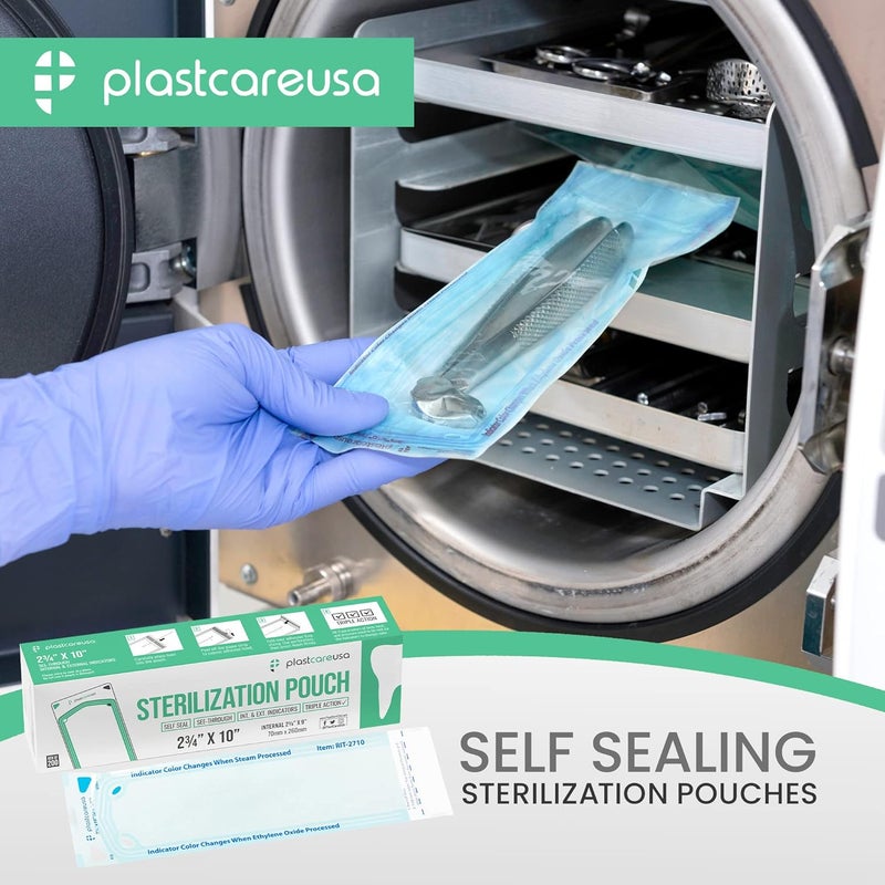PlastCare USA Store 1000 Self-Sealing Sterilization Autoclave Pouch, 2.75 x 10, Paper Blue Film, 5 Boxes - Image 2