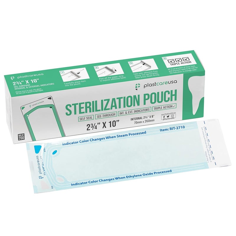 PlastCare USA Store 1000 Self-Sealing Sterilization Autoclave Pouch, 2.75 x 10, Paper Blue Film, 5 Boxes - Image 1