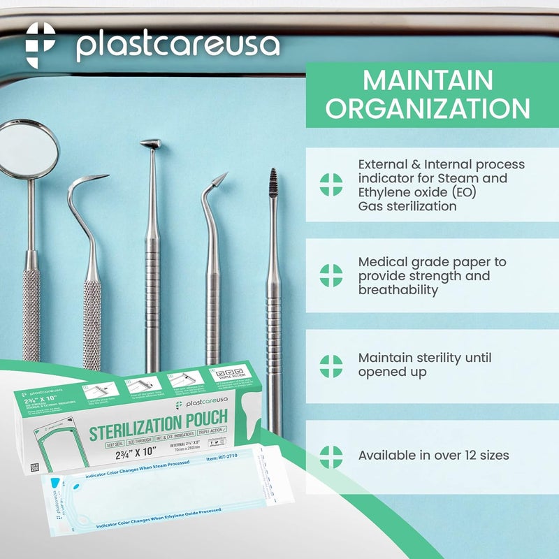PlastCare USA Store 1000 Self-Sealing Sterilization Autoclave Pouch, 2.75 x 10, Paper Blue Film, 5 Boxes - Image 4