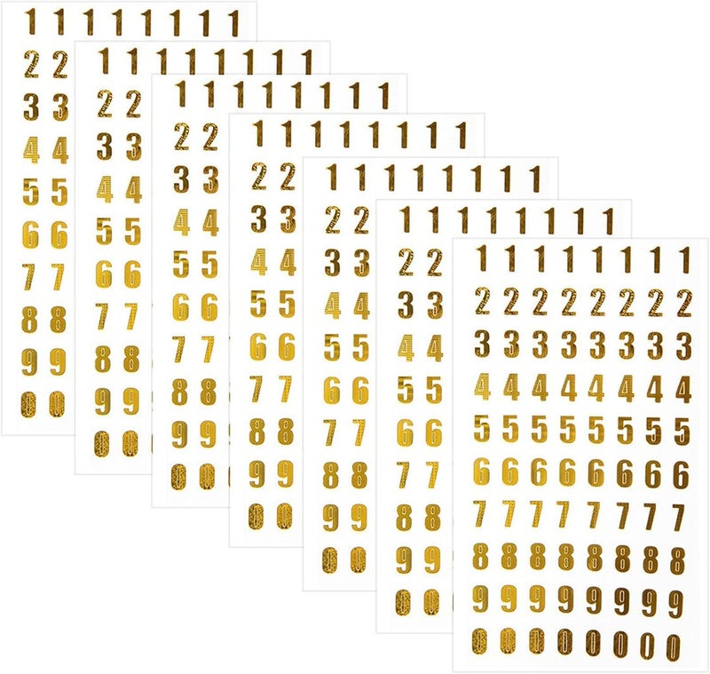 Excefore Gold Glitter Number Stickers - 7 Sheets Self Adhesive Small Numbers Reflective Sticker for Crafts, Scrapbooks, and Greeting Cards, Inventory, Storage Organizing, 9 Types of Numbers(0-9), 560 PCS - Image 1