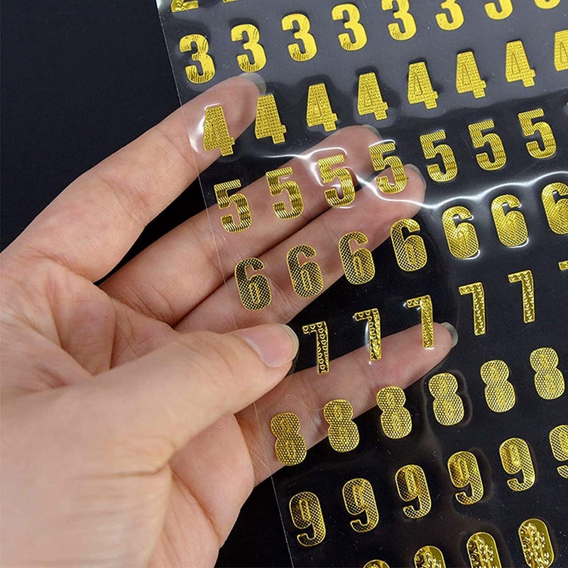 Excefore Gold Glitter Number Stickers - 7 Sheets Self Adhesive Small Numbers Reflective Sticker for Crafts, Scrapbooks, and Greeting Cards, Inventory, Storage Organizing, 9 Types of Numbers(0-9), 560 PCS - Image 2