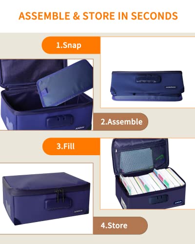 JUNDUN Index Card Holder with Lock,Collapsible Fireproof Index Card Box fits 1200 3x5-Inch Flash Cards - Business, Recipe, or Note Card Storage Boxes - Blue - Image 5