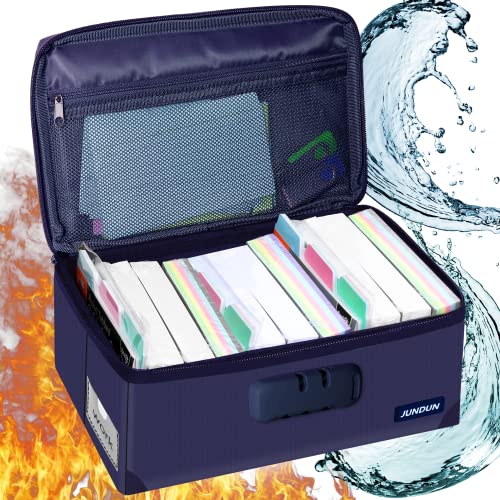 JUNDUN Index Card Holder with Lock,Collapsible Fireproof Index Card Box fits 1200 3x5-Inch Flash Cards - Business, Recipe, or Note Card Storage Boxes - Blue - Image 1