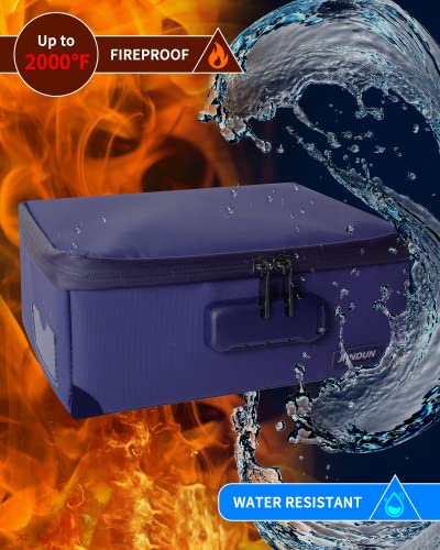 JUNDUN Index Card Holder with Lock,Collapsible Fireproof Index Card Box fits 1200 3x5-Inch Flash Cards - Business, Recipe, or Note Card Storage Boxes - Blue - Image 2