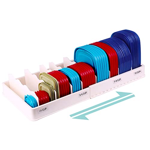 SWOMMOLY Expandable Food Storage Container Lid Organizer, Includes 8 Adjustable Dividers, 30 Preprinted and Blank Writable Labels, Extra Large - Image 1