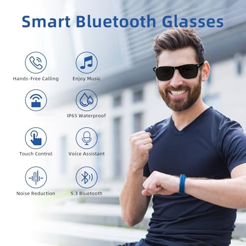 Tulbeys Smart Glasses for Men Women, Audio Smart Sunglasses with Polarized Lenses - Bluetooth Sunglasses, Hands-Free Calling, UV Protection, Voice Assistant Compatible, Bluetooth Glasses for Outdoor Use. - Image 2