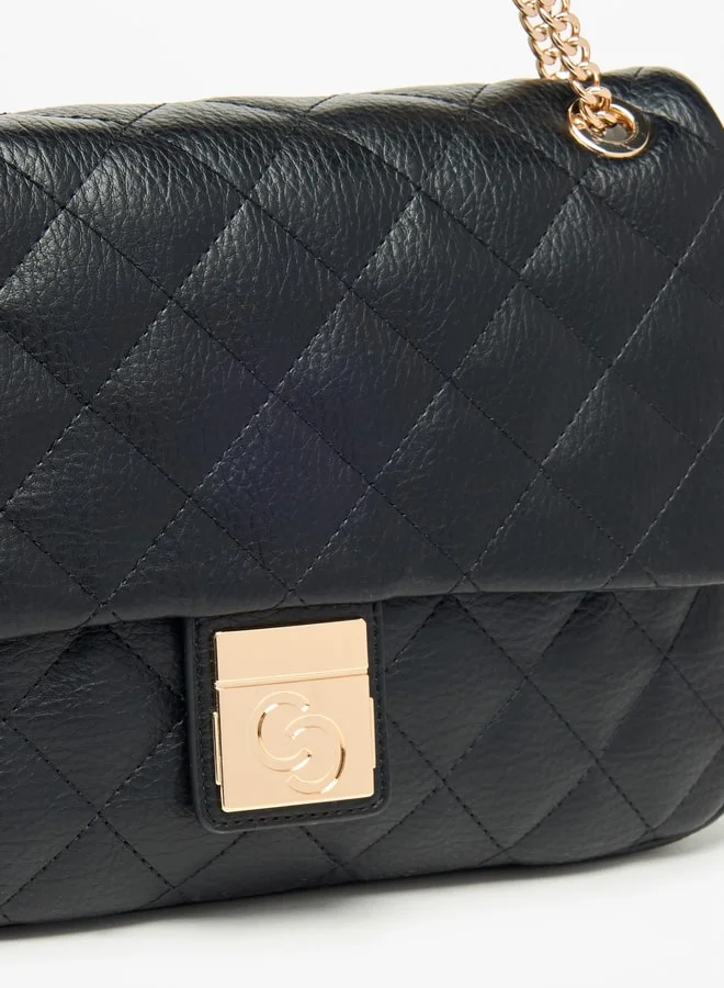 Celeste Quilted Crossbody Bag with Button Closure and Chain Strap