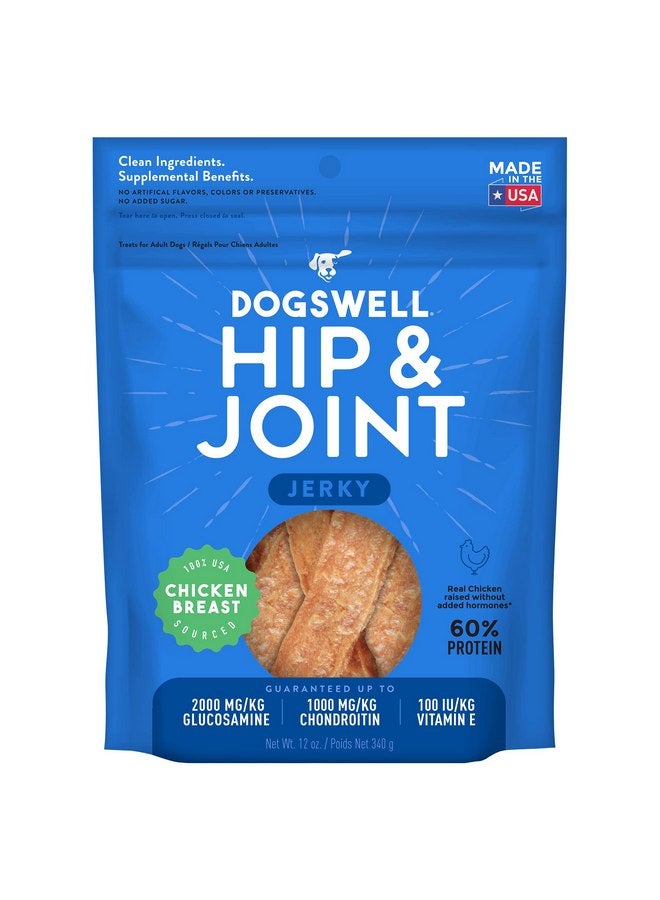 دوجسويل مكافآت Dogswell Jerky Hip and Joint للكلاب خالية من الحبوب، مصنوعة في الولايات المتحدة فقط، الجلوكوزامين والكوندرويتين، 12 أونصة دجاج - Image 1