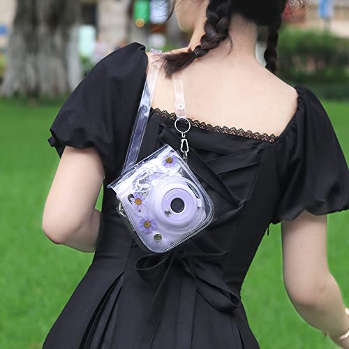 WOGOZAN Case for Fujifilm Mini 12/11 / 9/8 Instant Camera Protective Bag with Transparent Shoulder Strap(Real Flower - Purple)(No Camera) - Image 2