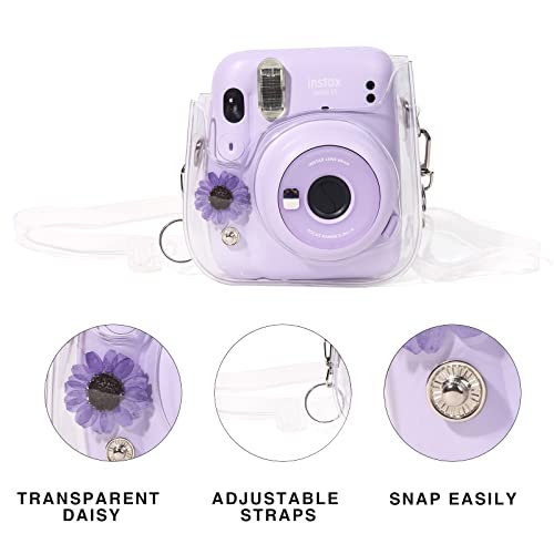 WOGOZAN Case for Fujifilm Mini 12/11 / 9/8 Instant Camera Protective Bag with Transparent Shoulder Strap(Real Flower - Purple)(No Camera) - Image 3
