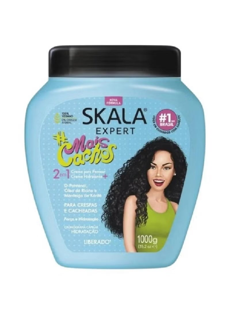 2-in-1 Skala Expert Brazil Miss Cacchus Hair Cream for Type 3ABC Hair: Treatment, Moisturizing, and Detangling Cream, 35.2 oz, Blue