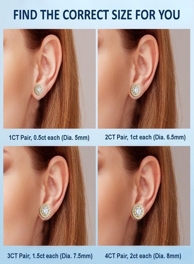 SecreTalk 3-4ct Moissanite Stud Earrings for Women - 925 Sterling Silver DF Color Ideal Cut Lab Created Diamond Earrings with Certificate of Authenticity (2 Carat, Halo Round Gold Plated) - Image 5