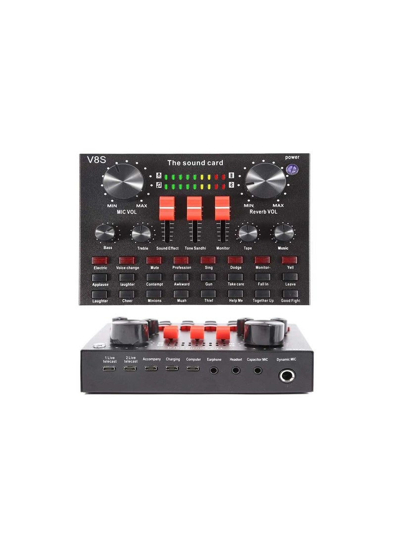 V8s Professional Condenser Microphone With V8S Live Sound Card And Studio Recording Broadcasting Set Black  - Image 2