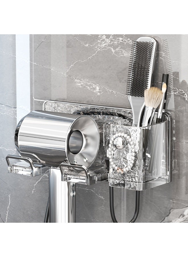 حامل مجفف شعر عالمي متعدد الوظائف من ريبل، حامل مجفف شعر مثبت على الحائط مع منظم للقابس والأسلاك لاصق ذاتي لخزانة الحمام - Image 1