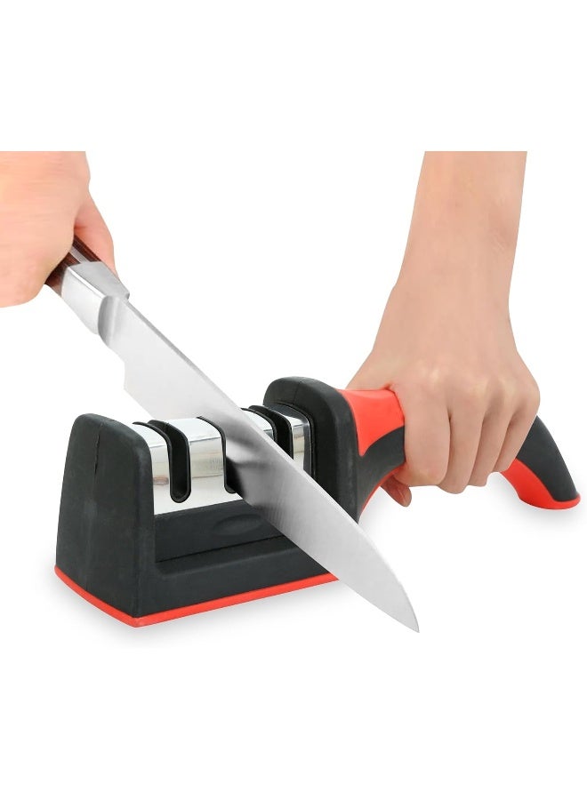 MOMENT 3 in 1 Knife Sharpener with Easy-Grip Handle and Non-Slip Rubber Base, 3-Stage Sharpening Tool for All Types of Ceramic Knives and Steel Knives - Image 1