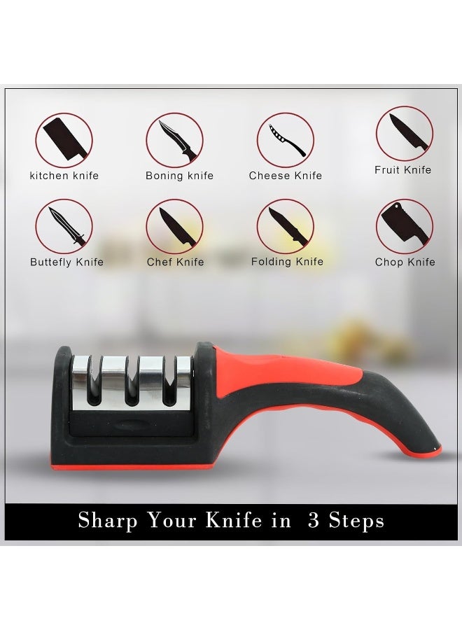 MOMENT 3 in 1 Knife Sharpener with Easy-Grip Handle and Non-Slip Rubber Base, 3-Stage Sharpening Tool for All Types of Ceramic Knives and Steel Knives - Image 3